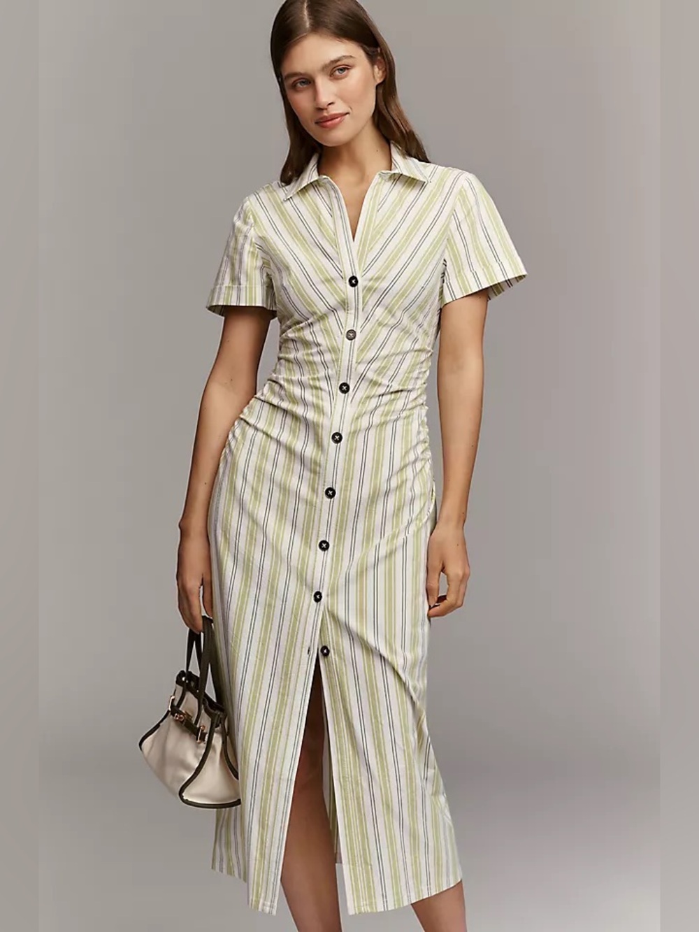 Anthropologie Preppy Pilcro Greer Green Striped Midi Shirt Dress XXS NWT Fall